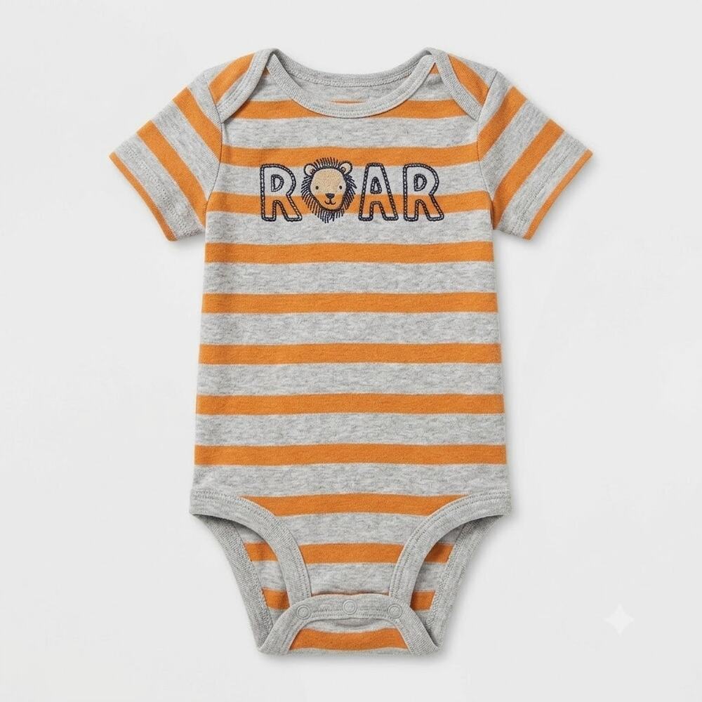 Striped "ROAR" Lion Short-Sleeve Bodysuit 3-6Mo